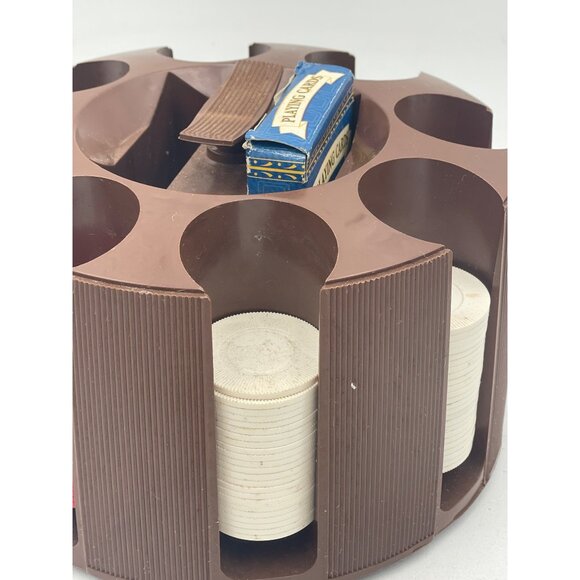 Vintage Plastic Poker Chip Carousel Holder Original Cardinal Playing Cards Set - Picture 6 of 11